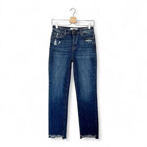 Mica Los Angeles Dark Wash Raw Hem Straight Crop Ankle Blue Jeans Size 26